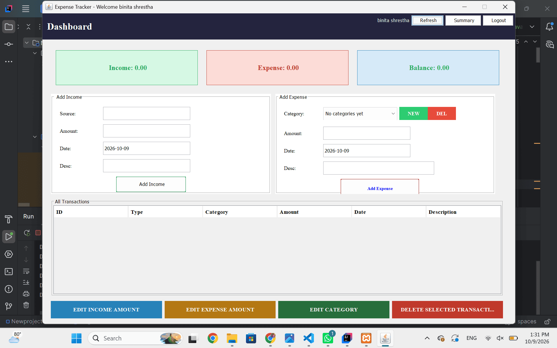 Screenshot preview of the Expenses Tracker project
